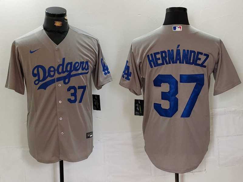 Men%27s Los Angeles Dodgers #37 Teoscar Hernandez Number Grey Cool Base Stitched Jerseys->los angeles dodgers->MLB Jersey